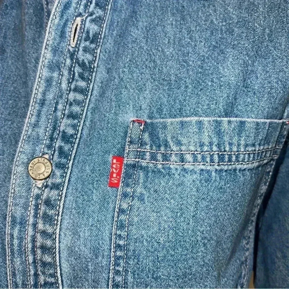 Levi’s Unisex Kids Vintage Denim Button Down Shirt Blouse Size 12-14 Medium - Picture 11 of 15